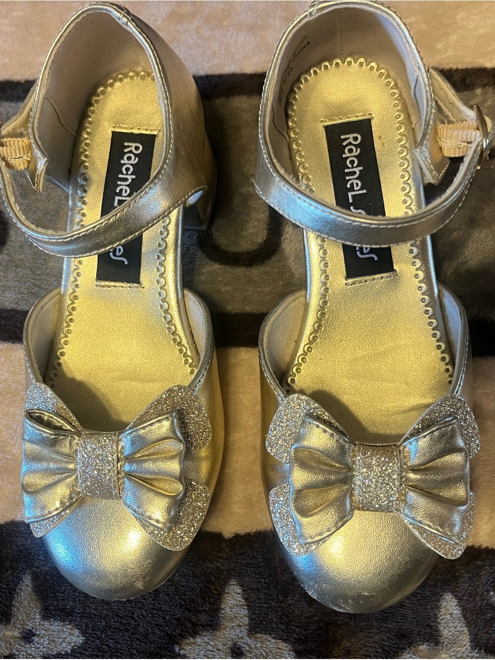 Rachel Shoes Metallic Gold Bow Mary Jane Dress Shoes